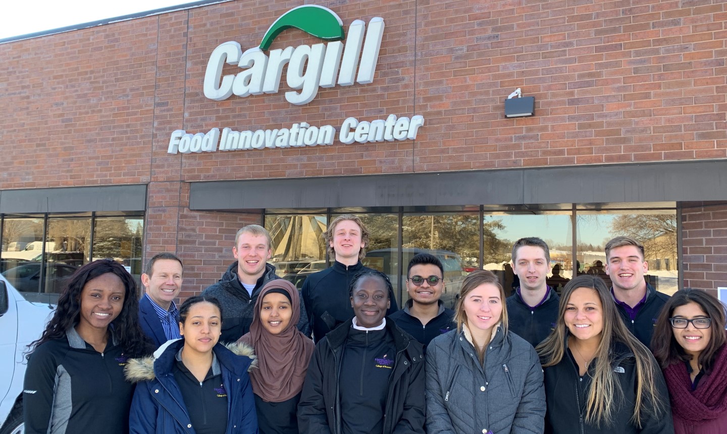 Students outside of the Cargill food innovation center